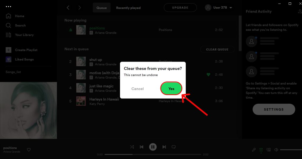 Effacer la file d'attente sur Spotify