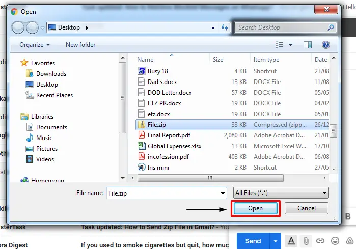 Comment envoyer un fichier Zip dans Gmail ?